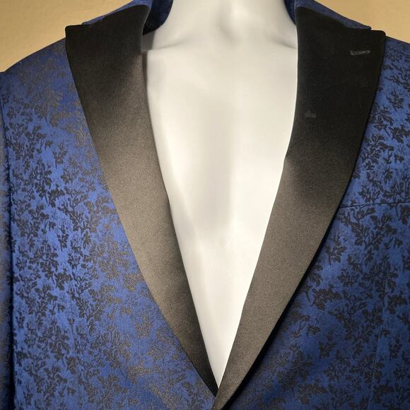 Men’s Blue and Black Brocade Dinner/Tuxedo Jacket 38 Regular - Picture 7 of 12